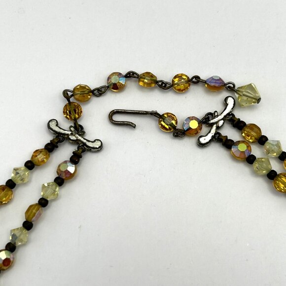 Vintage Two Strand Amber Yellow Aurora Borealis Glass Bead Facet Necklace 1950s - Picture 11 of 12
